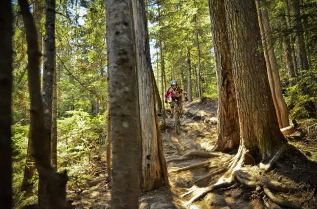 Jess riding Samurai Pizza Cat in Whistler Bike Park