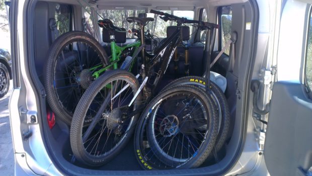 Mountain Bikes inside a Nissan Cube